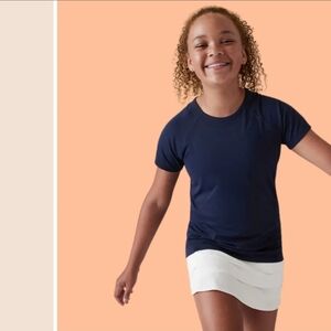 ATHLETA GIRL athletic short sleeve top shirt navy blue stretch L 14 tween